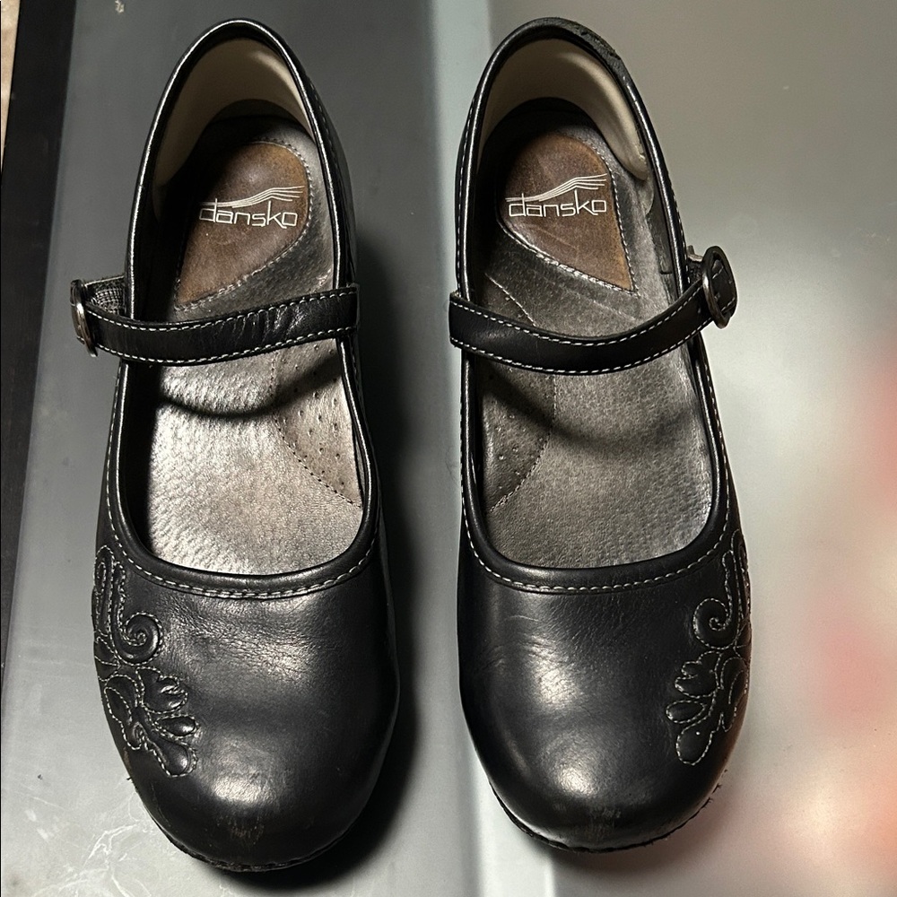 Dansko Black Embroidered Mary Jane Shoes
